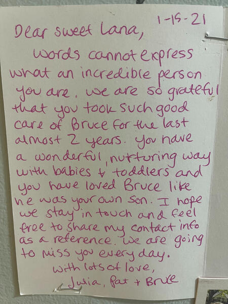 Untitled Parent thank-you note about Lana’s care