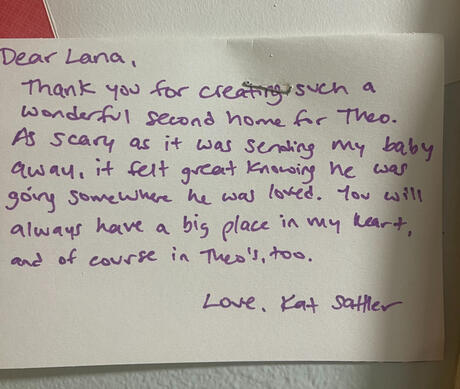 Untitled Parent thank-you note about Lana’s loving care