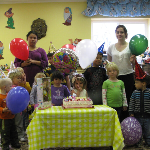 Untitled Birthday celebration with balloons and cake at Lana’s Sunset Preschool