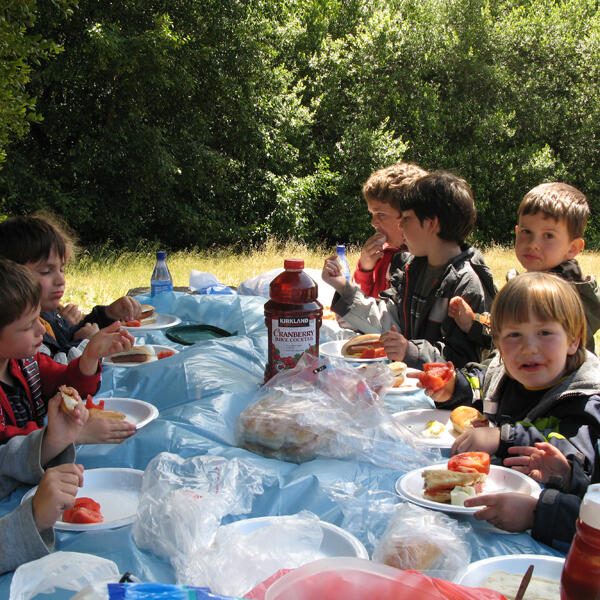 Untitled Children enjoying an outdoor picnic together