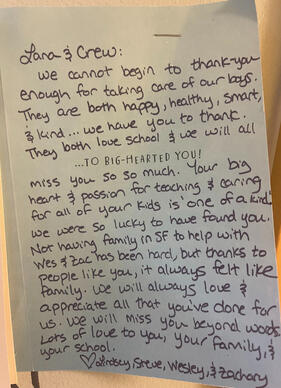 Untitled Family testimonial about Lana’s care and teaching